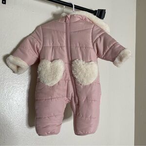 Wippette Pink Baby Snowsuit with Fluffy Accents | 0-3M